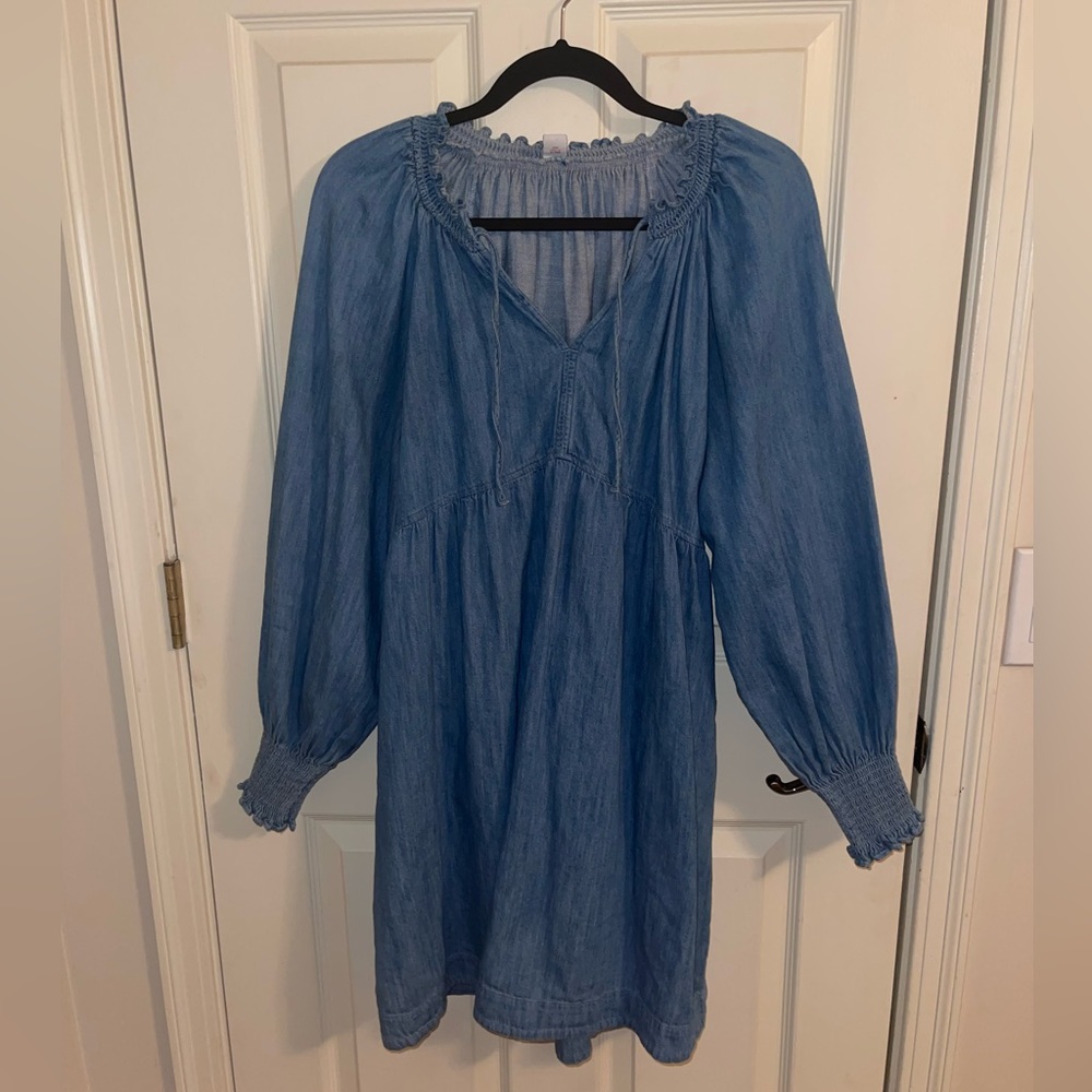 Old Navy Puff-Sleeve Non Stretch Jean Mini Poet Swing Dress for Women
